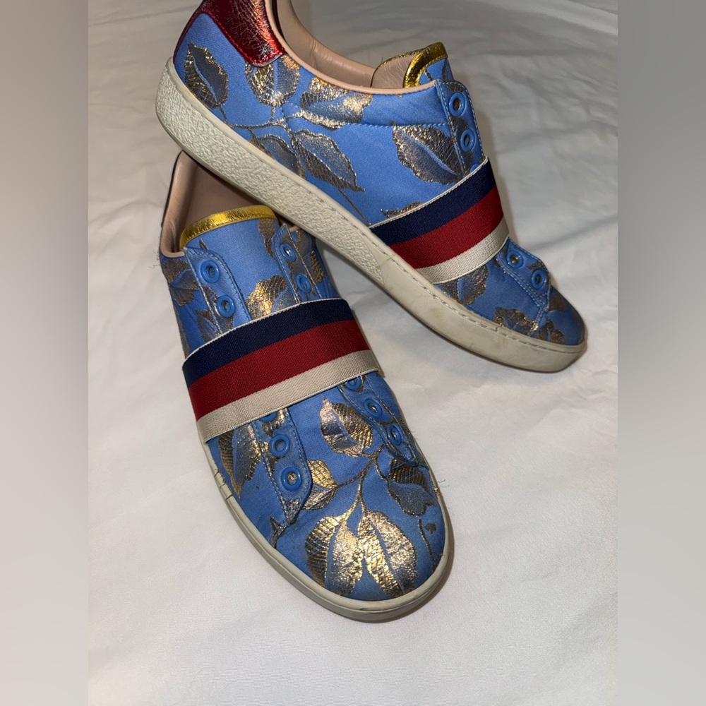 Gucci Ace sneakers in Blue jacquard Sneakers with Gold Leaf  8.5 38.5 custom